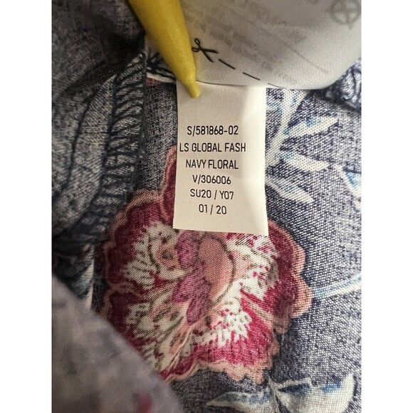 Old Navy Womens Swing Dress Sz L Navy Floral Long Sleeve Keyhole Flowy Causal - Picture 8 of 9